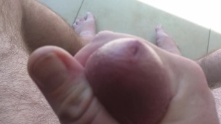Small dick cum on public outdoor balcony on golf course.