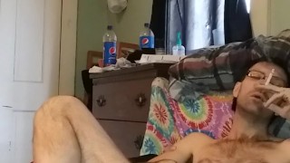 Playing around and smoking a cig before bubble bath.