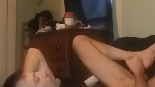 Completely nude mature male upside down cum on my stomach and chest. (4k)