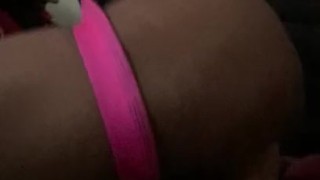 Riding dildo with pink jockstrap