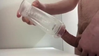 Twink Fucking and Breeding Clear Fleshlight With Creampie