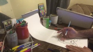 Young black male draws breast.