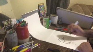 Young black male draws breast.