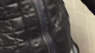 amazing JERK OFF and a HUGE CUMSHOT in a PUBLIC TOILET