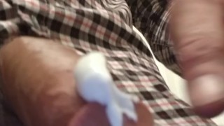 Stroking my hard cock.