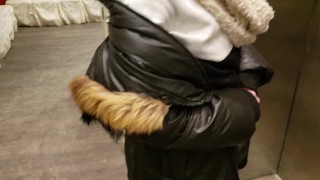 Mylie Blonde Touch herself in the elevator , OUTDOOR PUBLIC
