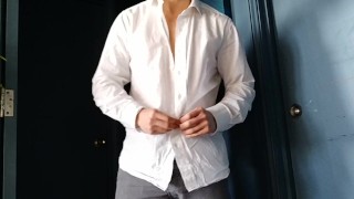 Horny man removing shirt to reveal a ripped hard body huge cumshot mess