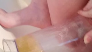 Pouring wee over heavily pregnant body cute ginger girl
