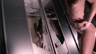 She tries on various panties and goes to his room to get fucked. ART PORN