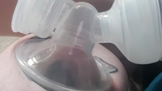 Busty redhead hucow tit play and dry milking