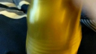 Smacking my big cock with a hot pink fleshlight