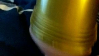Smacking my big cock with a hot pink fleshlight