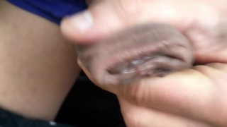 Close up cum oozing of big fat cock and foreskin pulling back