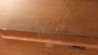 Talking dirty and spraying cum all over the mirror