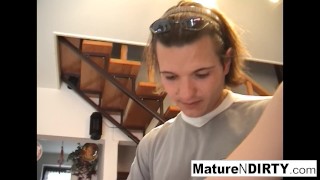 Mature blonde slut receives an anal fucking