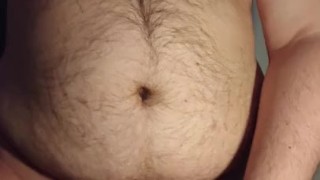 Fat Hairy Guy masturbating moaning cumming body view 2