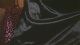 Sissy Femboy CD Cums in Black Satin Gown