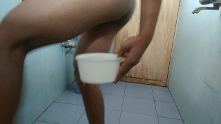 Enema on a clean container