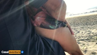 Real Amateur Public Sex Risky on the Beach 2 !!! People walking near...