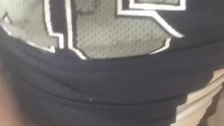 Football player shoots huge cumshot