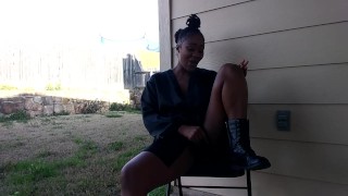 SweetButtTasty smoking and fingering herself in the backyard!!!!!