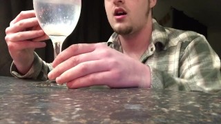 Cumslut Drinking Water before Bed, Selfmade Solo Male Cum Cocktail!