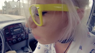 Spontaneous Deep Blow Job while Driving a Car and Cum Play 60FPS