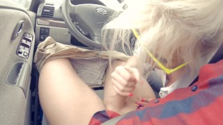 Spontaneous Deep Blow Job while Driving a Car and Cum Play 60FPS