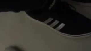 Male Adidas and Black Socks shoeplay at work (Sorry bad lighting)