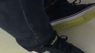 Male Adidas and Black Socks Shoeplay at work