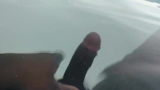 Thick black dick jerks off under water