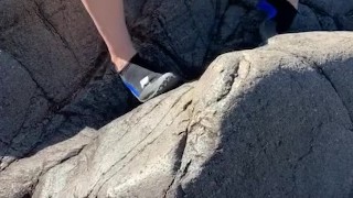 Wife Flashes Cunt Nude River Rock Climbing