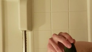 Straight Man Trys Anal In Shower With Cucumber