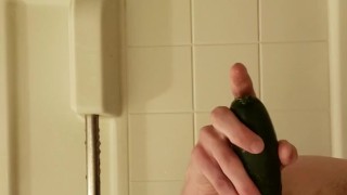 Straight Man Trys Anal In Shower With Cucumber Homemade
