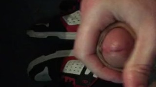 Edging my big curved dick and shooting