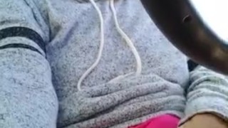 Milf Mom waits for schoolbus with WET pussy