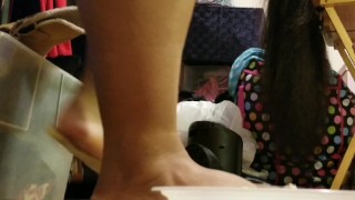 Giantess Bare feet foot crushing stomping foot spaghetti noodles