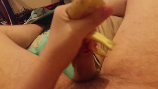 Jerking off with a banana peel for the first time
