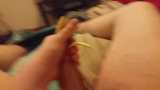 Jerking off with a banana peel for the first time