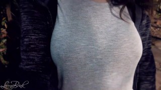 Bouncing Boobs in Shirt While Walking (Braless)