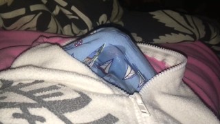 Unzipped My Onesie to Cum in My Boxers Next to Girlfriend!