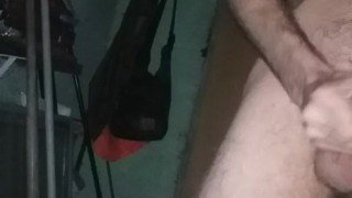 Big cock stroked on front porch. Public. Baby it's cold outside. Shaky legs