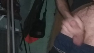 Big cock stroked on front porch. Public. Baby it's cold outside. Shaky legs