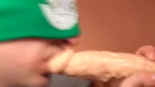 First time practicing blowjob on 8” dildo