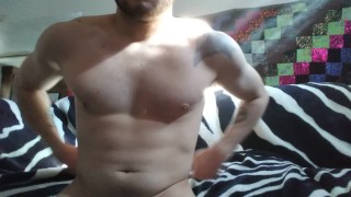 Shirtless guy wake up stretching