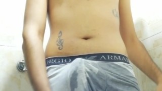 Peeing in my undies, closeup cum shot and drinking my piss - Camilo Brown
