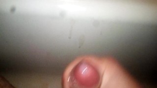 Cumshot solo in bathroom