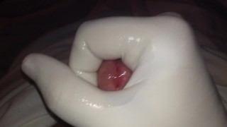 Masturbating my dick with lubricant in medical gloves and cumming