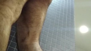 Self fisting in public showers: hot man gets naughty when nobody's around