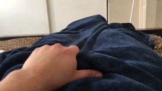 Small uncut cock morning wood jerk off close up cumshot foreskin feet play